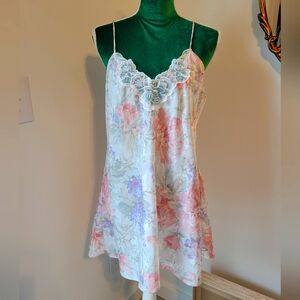 Vintage Floral Lace Trim Slip Dress Size Large